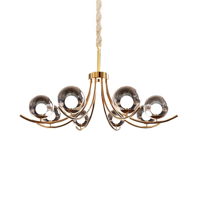 Global Ceiling Chandelier Light Modernist Style Clear Glass 6/8/10 Lights Gold Suspension Light with Curved Arm