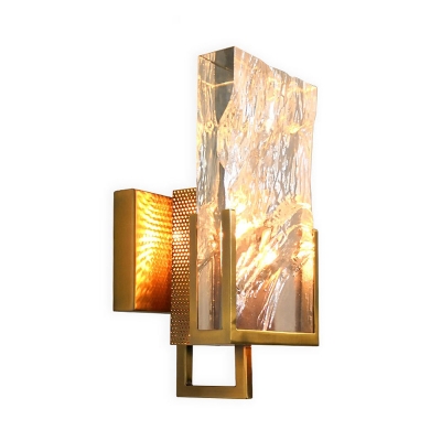 Gold 1 Light LED Wall Sconce Lighting Traditional Clear Crystal Ice Block Wall Mount Light