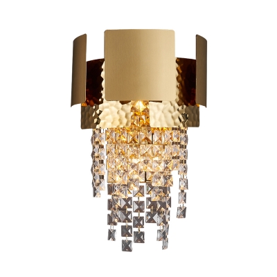 Gold Cascade Wall Light Vintage Beveled Glass Crystal Living Room 2 Bulbs LED Wall Sconce Lighting