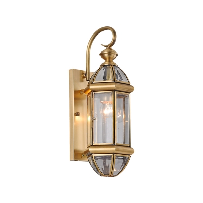 Gold Geometric Wall Lamp Traditionalist Metal 1 Light Foyer Wall Mount Lighting with Curved Arm
