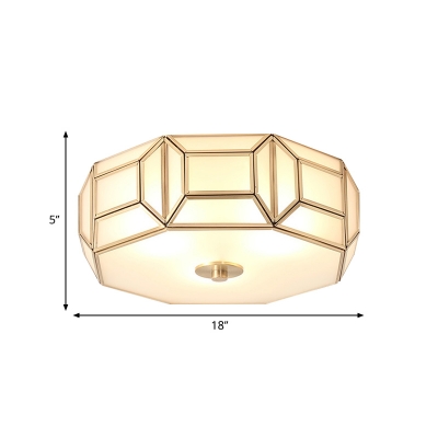 Gold Round Flush Mount Lighting Traditional Curved Frosted Glass Panel 3/4 Lights Living Room Ceiling Fixture