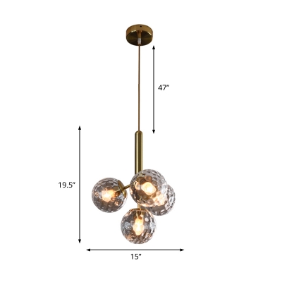 Gold Sphere Chandelier Lamp Modernist 4 Bulbs Dimpled Blown Glass Ceiling Pendant Light