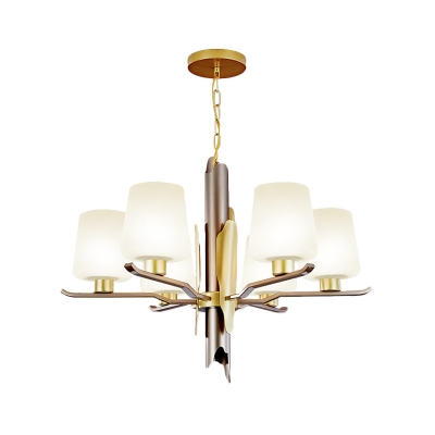 Gold Sputnik Pendant Chandelier Modernism 6 Heads Metal Hanging Light Fixture with Frosted Glass Shade