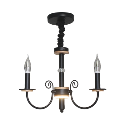 Industrial Candle Metal Chandelier Lighting 3/5 Lights Hanging Pendant Light with Bare Bulb in Black