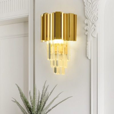 Layered Living Room Wall Light Sconce Traditional Clear Crystal Glass 2 Heads Gold LED Wall Lighting Fixture