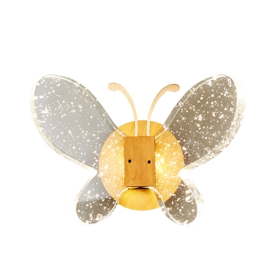 LED Bedroom Sconce Light Minimalism Gold Wall Mounted Lamp with Butterfly Bubble Crystal Shade
