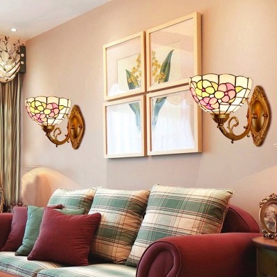 Lotus Wall Lighting Idea Victorian Stained Art Glass 1 Light Pink/Green Sconce Light Fixture for Bedroom