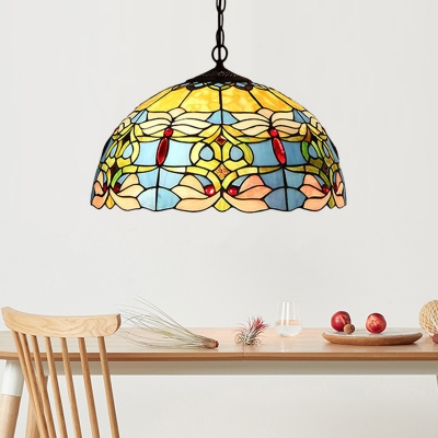 

Mediterranean Flower Pendant Chandelier 2 Lights Red/Blue/Green Cut Glass Down Lighting for Living Room, Blue;green;red;purple, HL584239