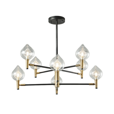 Metal Armed Chandelier Lamp Modernist 6/8 Bulbs Black-Gold Ceiling Pendant Light with Clear Glass Shade