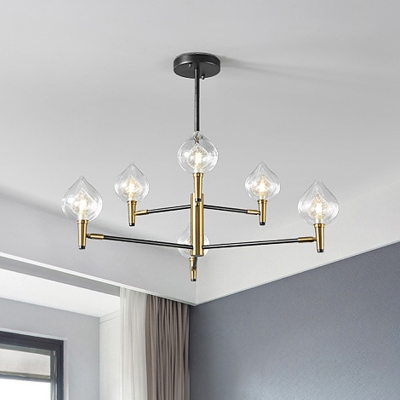 Metal Armed Chandelier Lamp Modernist 6/8 Bulbs Black-Gold Ceiling Pendant Light with Clear Glass Shade