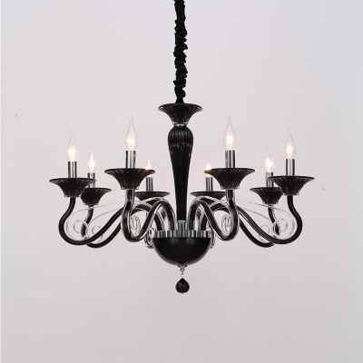Metal Candle Pendant Chandelier Traditionary 6/8/10 Heads Ceiling Hanging Light in White/Black