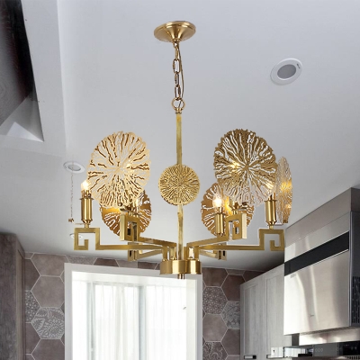 Metal Gold Chandelier Lotus 6/8/10 Lights Colonialism Down Lighting Pendant for Restaurant