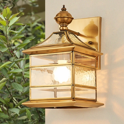 Metal Lantern Sconce Light Traditionalism 1 Head Living Room Wall Lighting in Brass with/without Pull Chain