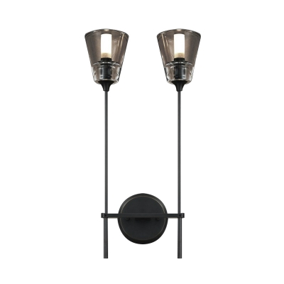Minimalist Tapered Wall Mount Lamp 1/2 Heads Clear Glass LED Wall Sconce in Black/Brass