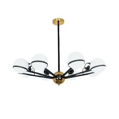 Modern 6/8/10 Bulbs Chandelier Light Black Round Pendant Lighting Fixture with Opal Frosted Glass Shade