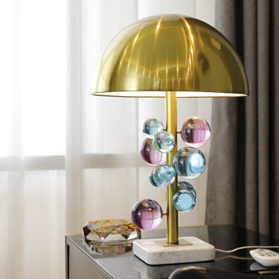 Modern Domed Shaped Task Lighting Metal 1 Light Bedroom Small Desk Lamp in Gold with Colored Crystal Ball Deco