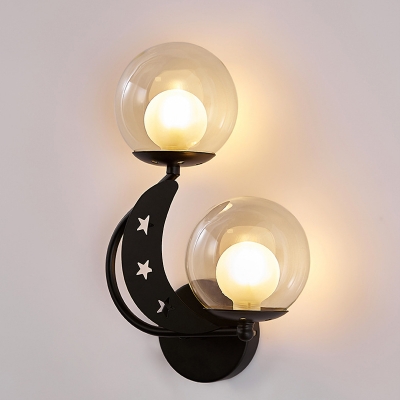 Modern Style Left/Right Ball Clear Glass Wall Sconce 2-Light Black/Gold Wall Mount Lamp Kit