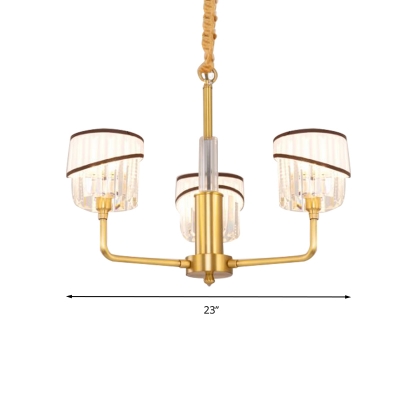 Modernism 3 Heads Chandelier Lighting Brass Cylinder Hanging Celing Light with Crystal Shade