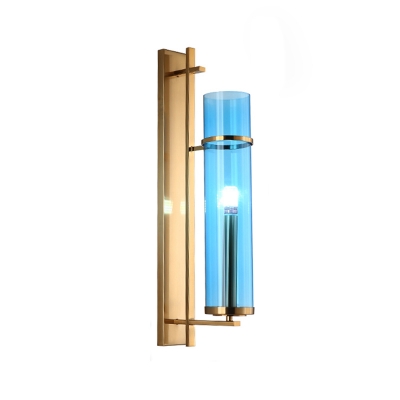 Modernism Cylindrical Wall Lamp Blue Glass 1 Bulb Living Room Sconce Light Fixture