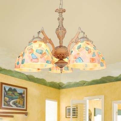 Mosaic Stained Art Glass Chandelier Pendant Light Baroque 3/5 Lights White Suspension Lamp, Up