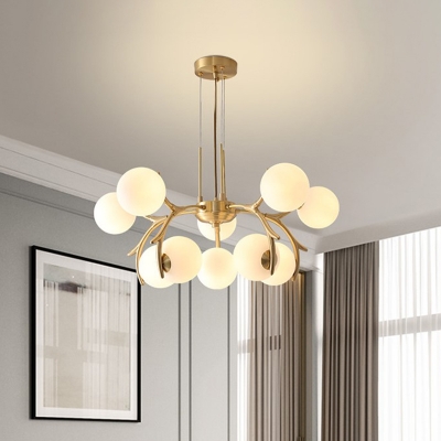 Opal Glass Global Hanging Chandelier Modernism 10 Bulbs Gold Ceiling Suspension Lamp