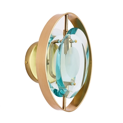 Oval Bedroom Wall Light Sconce Traditional Green Crystal 1 Head Gold LED Wall Lighting Fixture