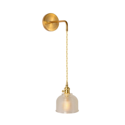 Prismatic Glass Gold Wall Mounted Lighting Dome/Cone 1 Bulb Retro Wall Sconce Light with Circular Back Plate