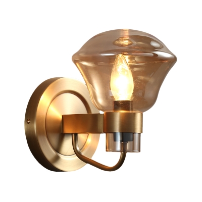 Retro Style 1 Bulb Wall Sconce Brass Bell Wall Mounted Light Fixture with Smoke Gray/Amber Glass Shade