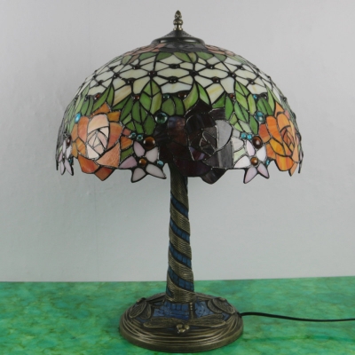 Rose Desk Light Tiffany Multicolored Stained Glass Brass LED Standing Lamp for Bedroom