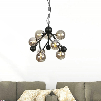 Round Ceiling Chandelier Modernism Smoked Glass 9 Bulbs Living Room Pendant Light Fixture