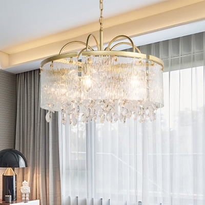 Round Crystal Chandelier Countryside 4/6/8 Lights Living Room Pendant Lighting Fixture in Gold