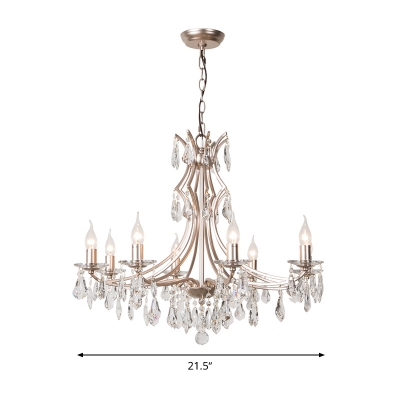 Satin Nickel Droplet Ceiling Chandelier Contemporary 6 Heads Crystal Hanging Pendant Light for Living Room