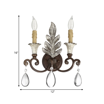 Swooping Arm Bedroom Wall Lighting Fixture Rustic Stylish Crystal 1/2 Lights Gold/Rust Sconce