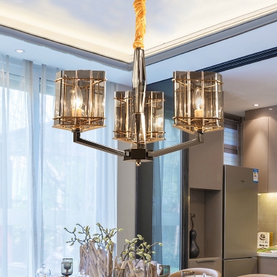 Triangular Ceiling Chandelier Modernist Smoke Glass 3 Bulbs Living Room Hanging Light Fixture