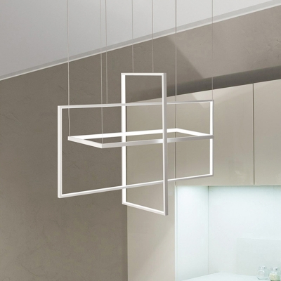 White Rectangle Island Chandelier Light Simple Style Metal LED Hanging Ceiling Light in Warm/White/Natural Light, 23.5