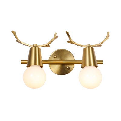 1/2/3-Head Sphere Vanity Lighting Fixture Traditional Brass Metal Sconce Light for Bathroom