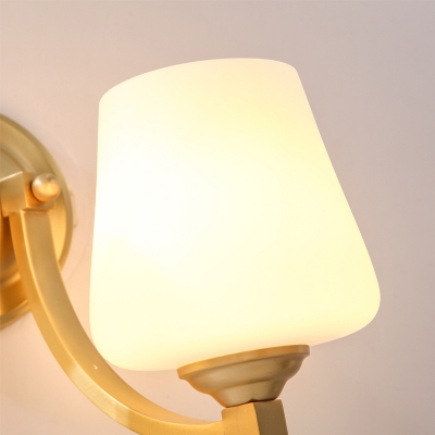 1/2-Bulb Cup Shaped Wall Sconce Light Modern Style White Glass Wall Mount Lamp in Gold for Bedroom
