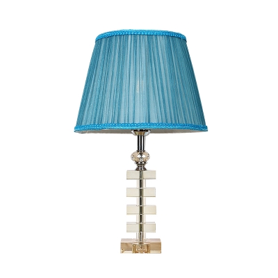 1 Bulb Crystal Night Light Antique Blue Tapered Bedroom Table Lamp with Square Pedestal