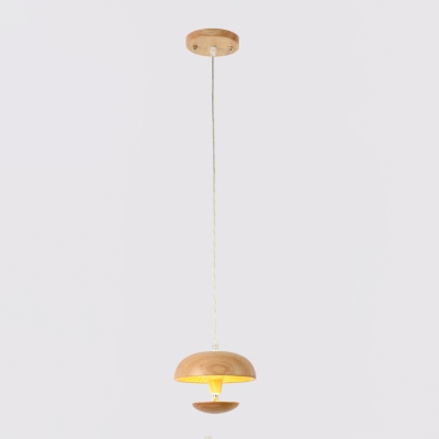 1 Head Round Hanging Light Japanese Wood Ceiling Suspension Lamp in Beige for Living Room