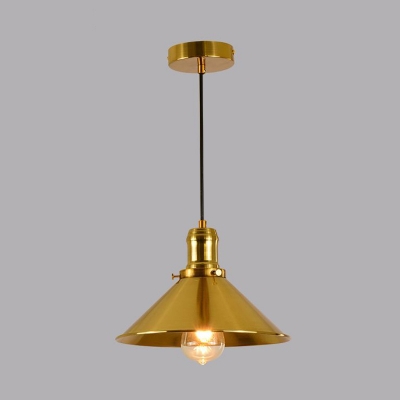 1 Light Conical Pendant Ceiling Light Vintage Brass Metal Hanging Lamp for Living Room