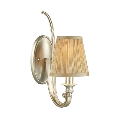 1 Light Tapered Wall Lighting Fixture Traditional Flaxen Fabric Sconce Light for Bedroom