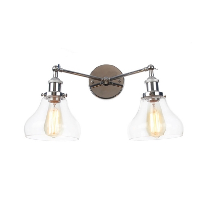 2 Lights Clear Glass Sconce Vintage Brass/Bronze/Chrome Pear Shaped Indoor Wall Mount Light