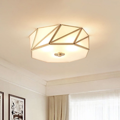3/4/6 Lights Drum Flush Light Fixture Traditional Brass Curved Frosted Glass Flush Mount Lighting for Living Room