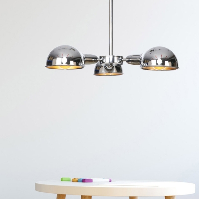 3-Light Semi Flush Mount Industrial Dome Metal Ceiling Light in Black/Brass/Chrome for Living Room