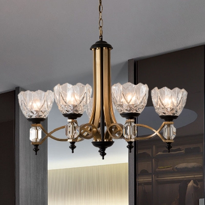 5 Heads Domed Hanging Chandelier Modernism Crystal Ceiling Pendant Light in Brass