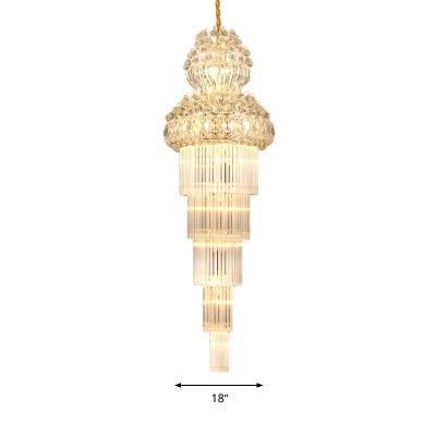 5 Layers Clear Crystal Rod Chandelier Lighting Traditional 12 Heads Stairway Hanging Lamp Kit