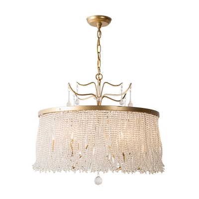 6/8 Lights Chandelier Light Fixture Circular Crystal Suspension Pendant in Gold for Living Room