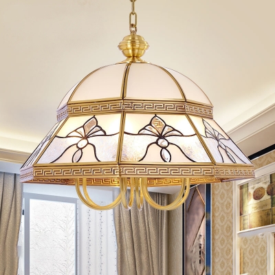 6 Bulbs Sandblasted Glass Chandelier Colonial Gold Dome Bedroom Pendant Lighting Fixture
