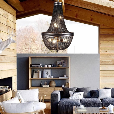 6 Lights Chandelier Light Minimalism Chain Metal Pendant Lighting Fixture in Black for Living Room