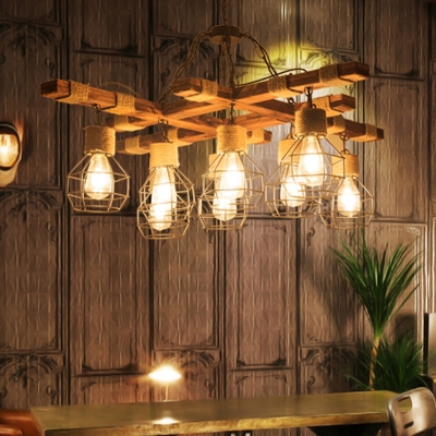 8 Lights Ceiling Chandelier Industrial Style Globe Metal Pendant Lamp in Beige for Dining Room